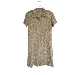 Old Navy Short Sleeve Collared Button Shirt Dress Beige with Blue Flowers Size 8